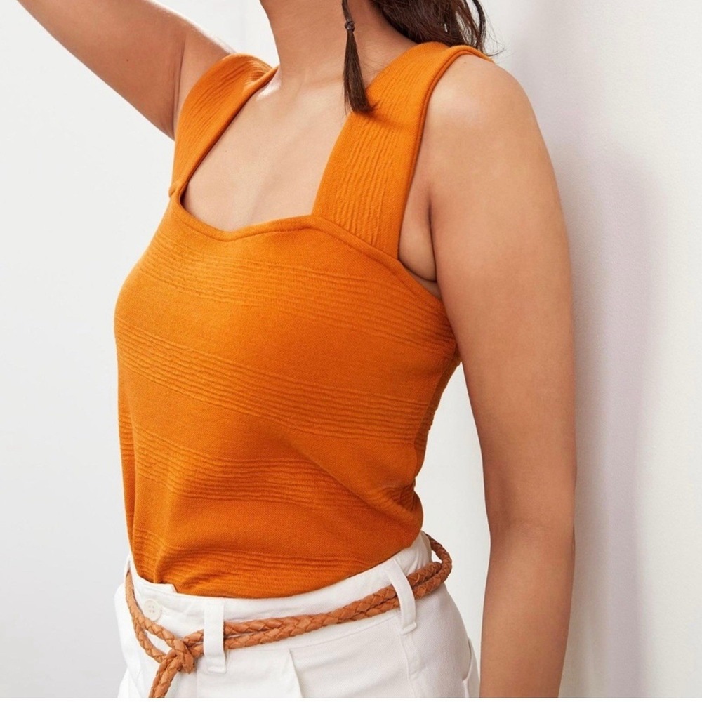 Anthropologie Daily Practice Textured Square-Neck Tank Top Shirt‎ In Copper Sz S